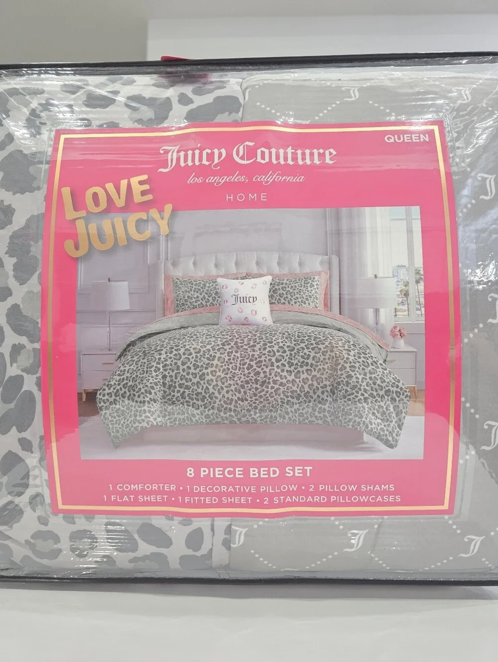 Juicy Couture QUEEN 8 Piece Leopard Gray Comforter Set Viral
